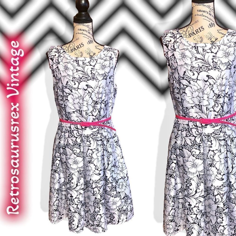 Madison Leigh PinUp Retro Floral Sleeveless Circle Skirt Pleated Dress, Size 8